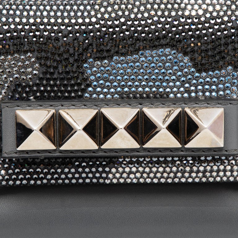 Valentino Grey Leather Camo Crystal Embellished Flap Bag For Sale at 1stDibs