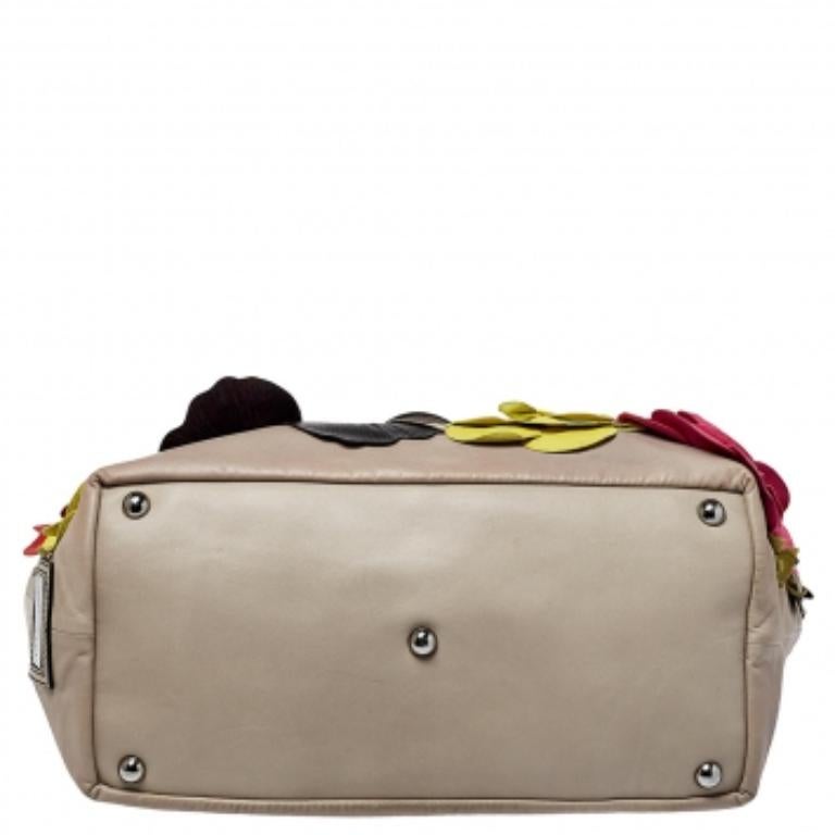 Donna Valentino Tote in pelle grigia con applicazioni floreali in vendita