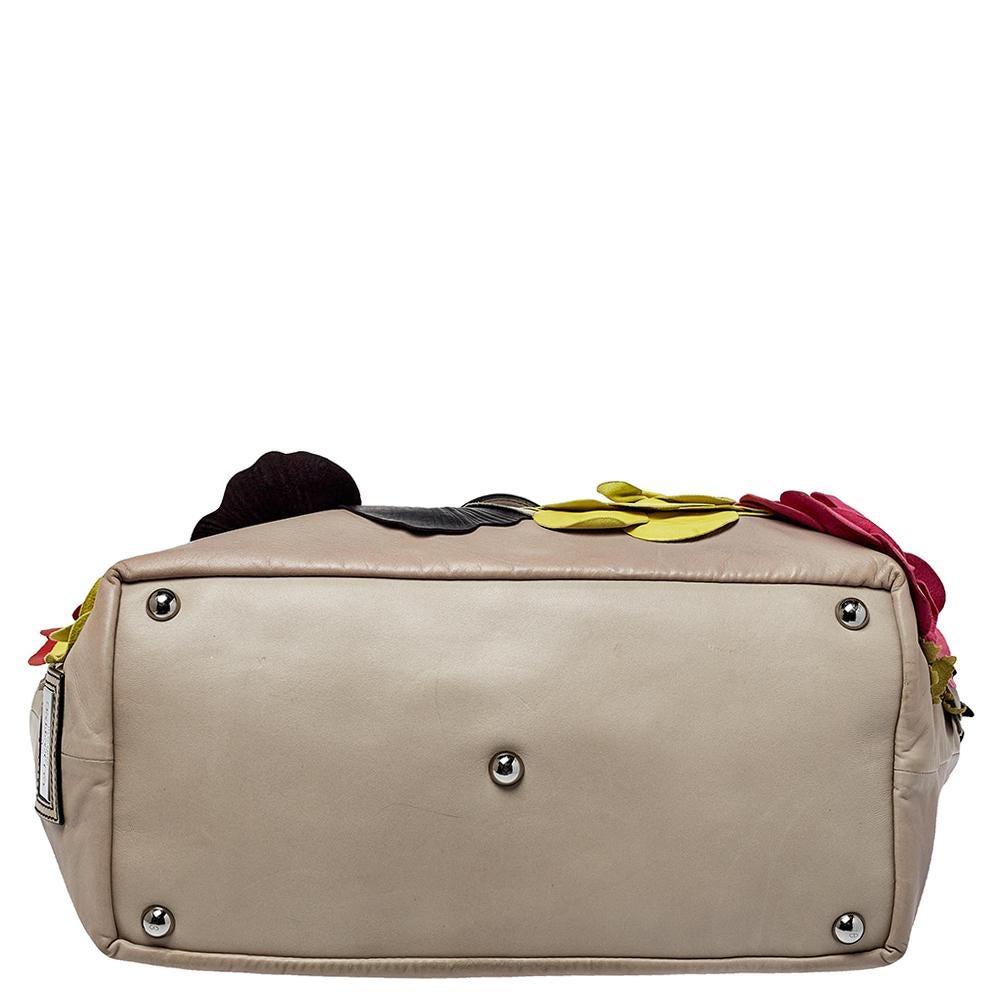 Donna Valentino Tote in pelle grigia con applicazioni floreali