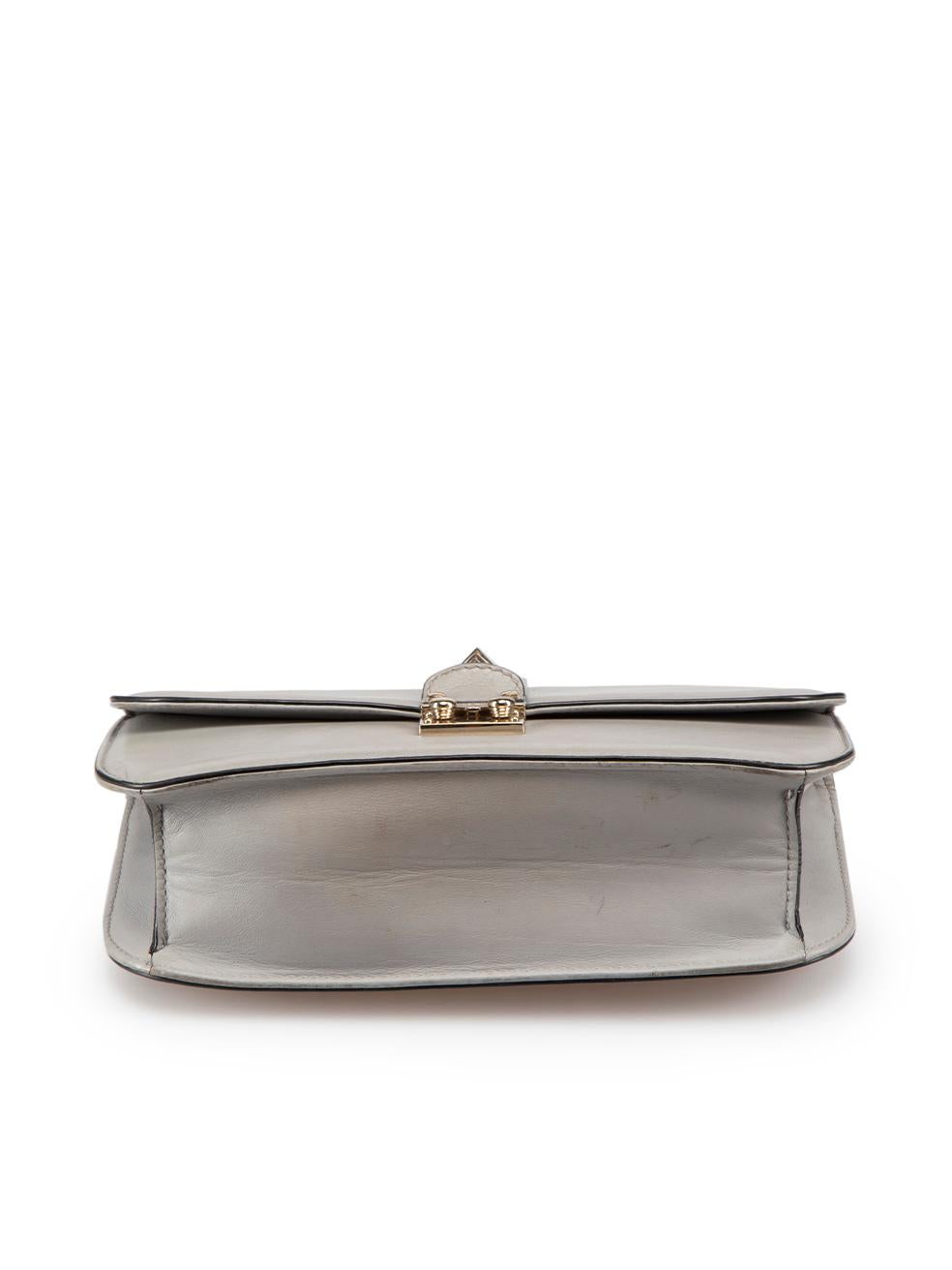 Women's Valentino Grey Leather Medium Glam Lock Flap Bag For Sale