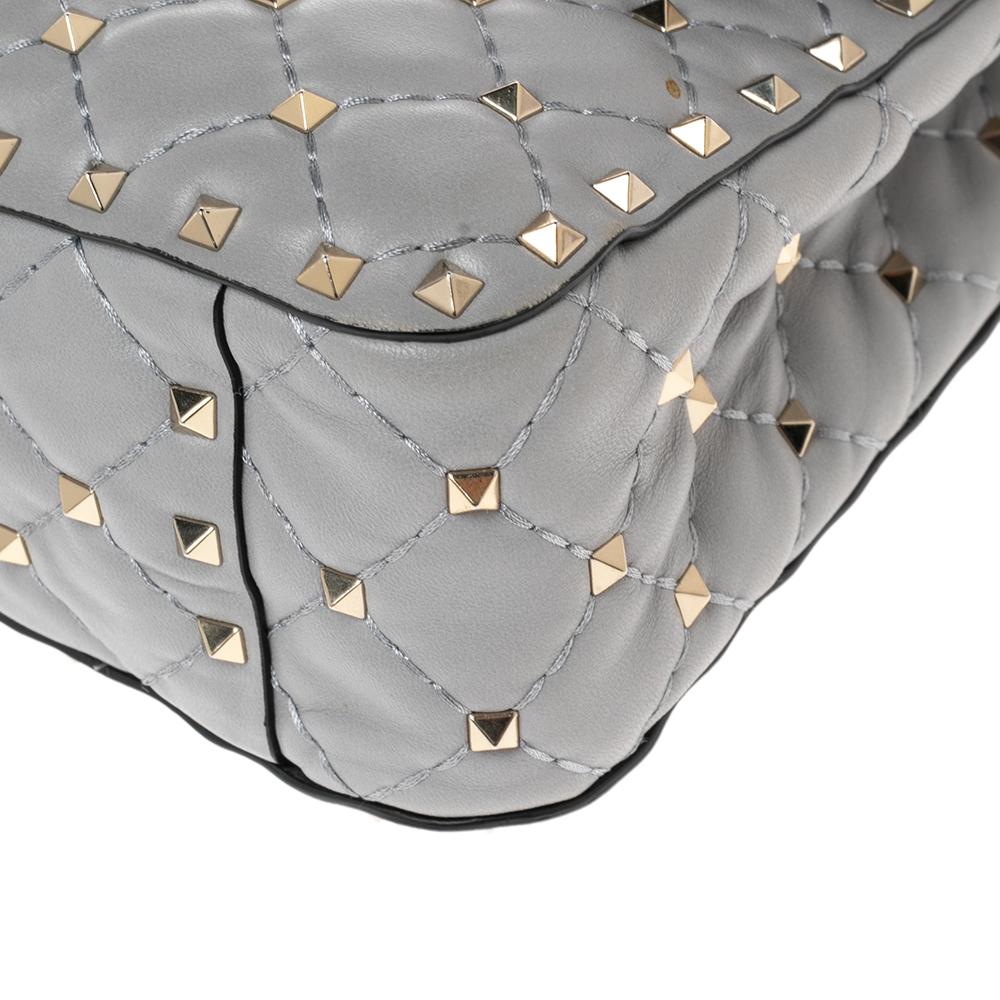 Valentino Grey Leather Medium Rockstud Spike Top Handle Bag 2