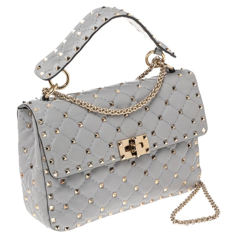 Valentino Grey Leather Medium Rockstud Spike Top Handle Bag at 1stDibs grey valentino bag