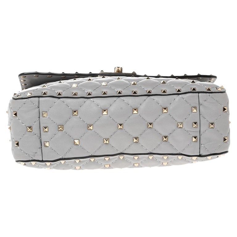 Valentino Grey Leather Medium Rockstud Spike Top Handle Bag at 1stDibs