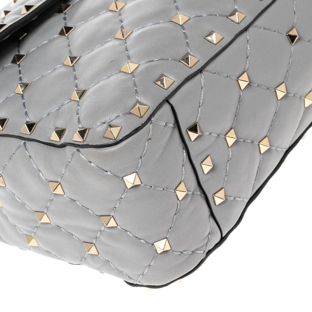 Gray Valentino Grey Leather Medium Rockstud Spike Top Handle Bag
