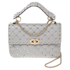 Valentino Grey Leather Medium Rockstud Spike Top Handle Bag