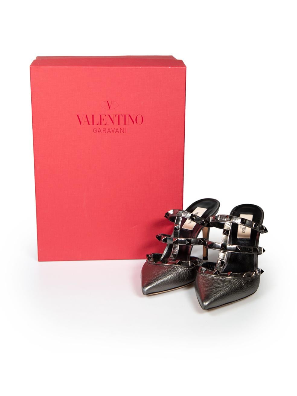 Valentino Grey Leather Metallic Rockstud Heels Size IT 36.5 For Sale 4