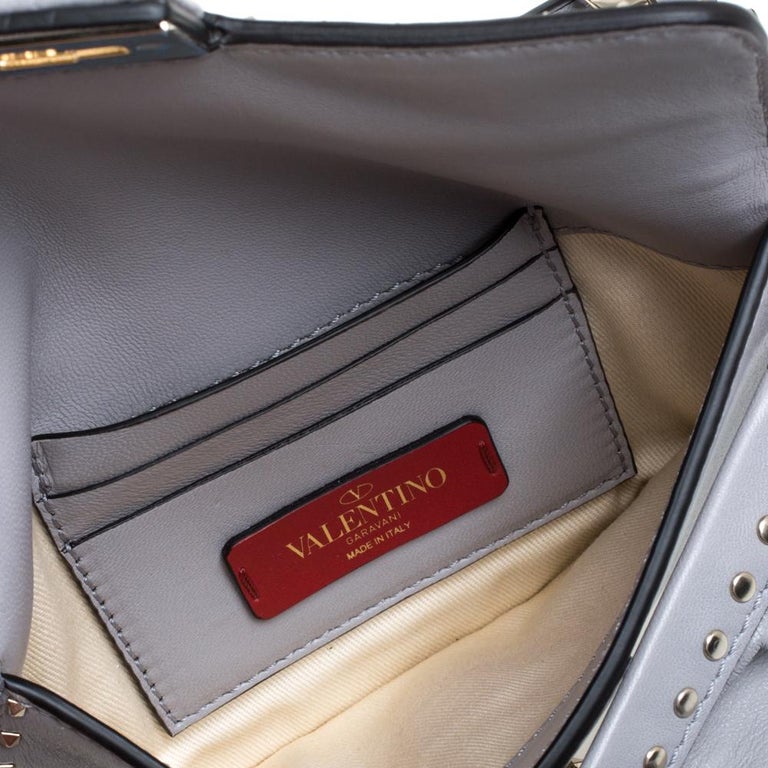 Valentino Grey Leather Mini Rockstud Ruffle Strap Bag at 1stDibs