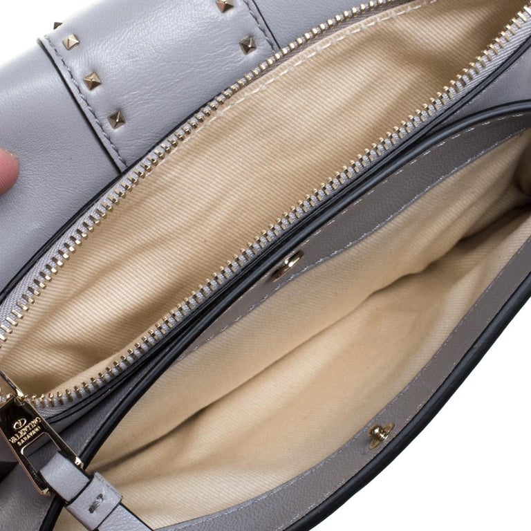 Valentino Grey Leather Mini Rockstud Ruffle Strap Bag at 1stDibs