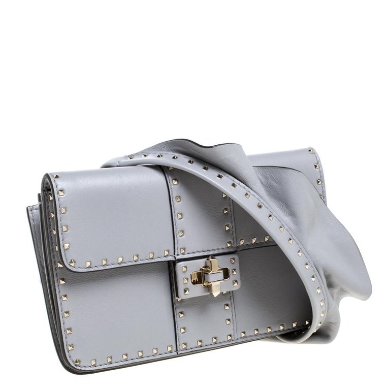Valentino Grey Leather Mini Rockstud Ruffle Strap Bag at 1stDibs
