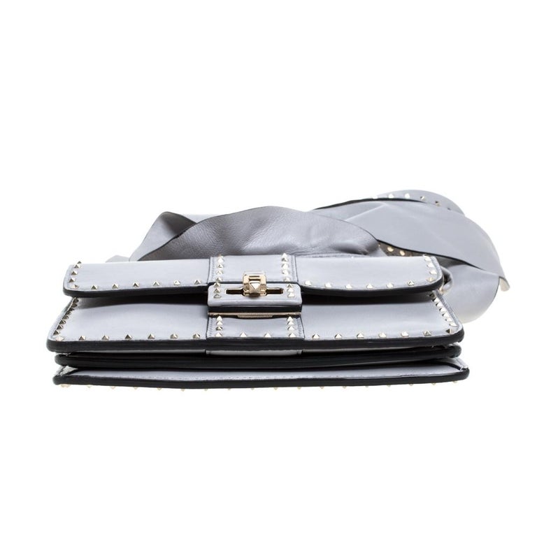 Valentino Grey Leather Mini Rockstud Ruffle Strap Bag at 1stDibs