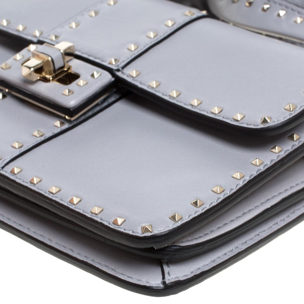 Gray Valentino Grey Leather Mini Rockstud Ruffle Strap Bag