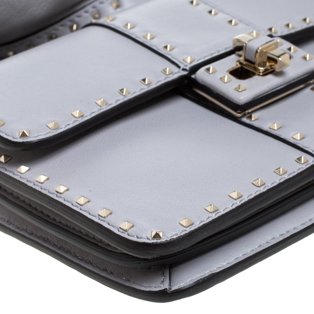 Women's Valentino Grey Leather Mini Rockstud Ruffle Strap Bag