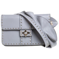 Valentino Grey Leather Mini Rockstud Ruffle Strap Bag