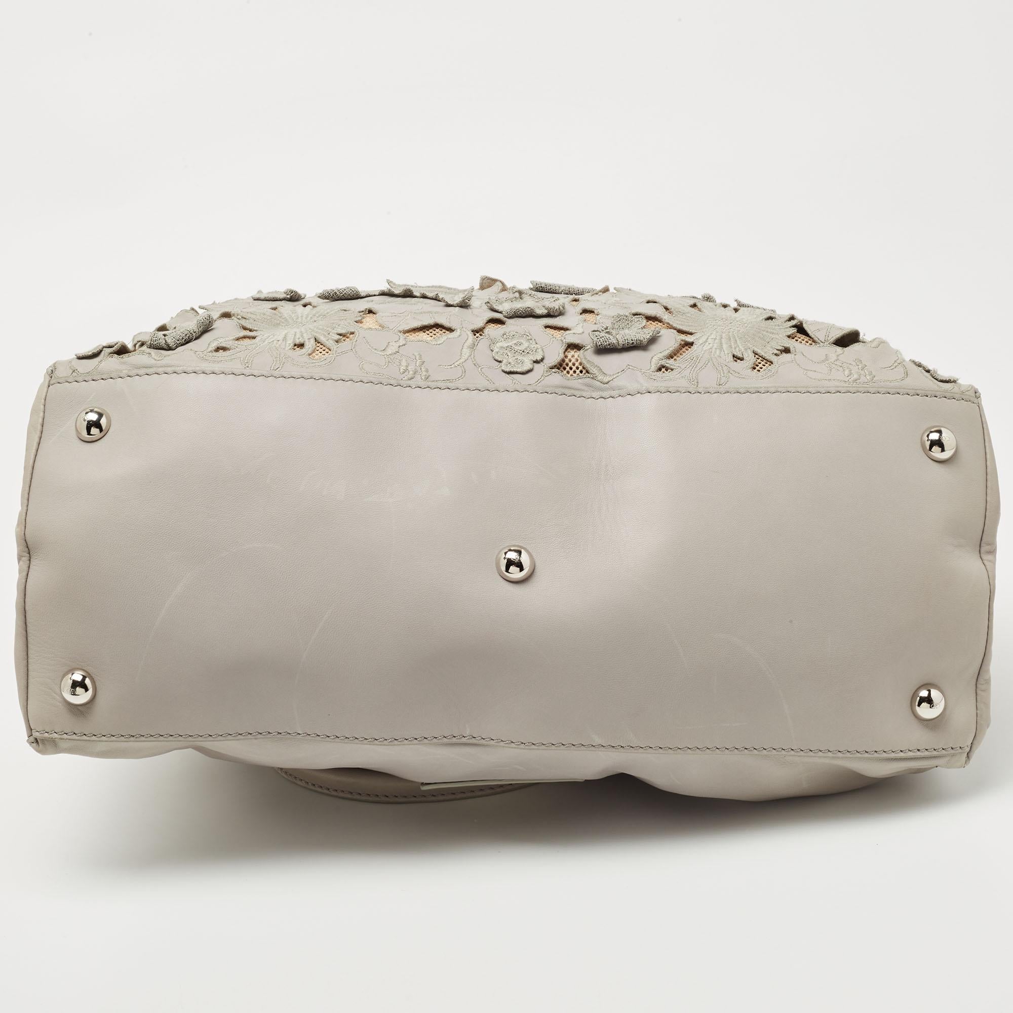 Valentino Grey Leather Petal Embroidered Alice Glam Frame Satchel 2