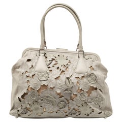 Valentino Grey Leather Petal Embroidered Alice Glam Frame Satchel