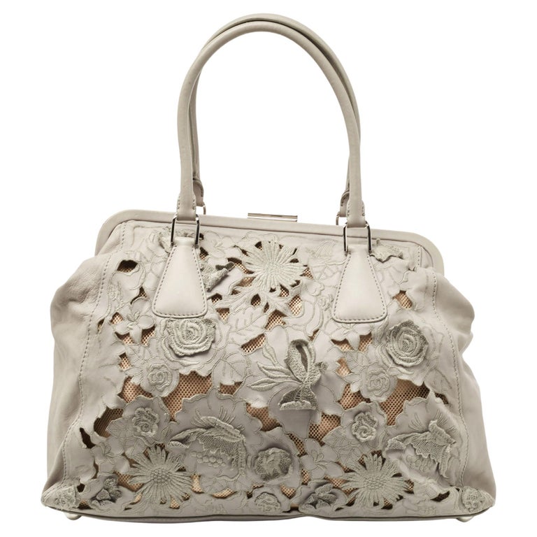 Valentino Grey Leather Petal Embroidered Frame For Sale at 1stDibs