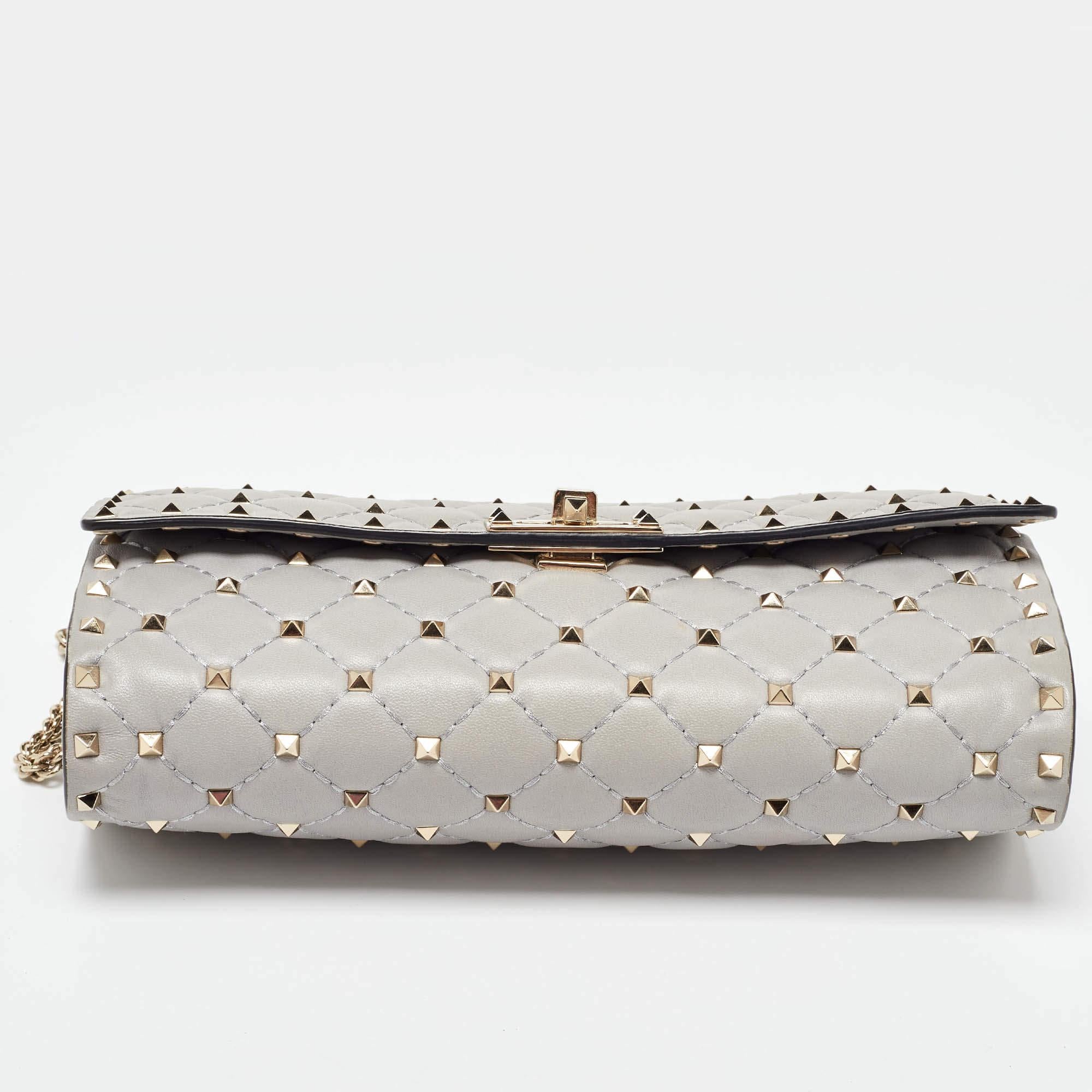 Valentino Grey Leather Rockstud Spike Chain Shoulder Bag For Sale 1