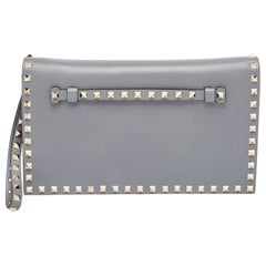 Valentino Grey Leather Rockstud Wristlet Clutch