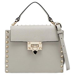 Valentino Grey Leather Small Rockstud Top Handle Bag