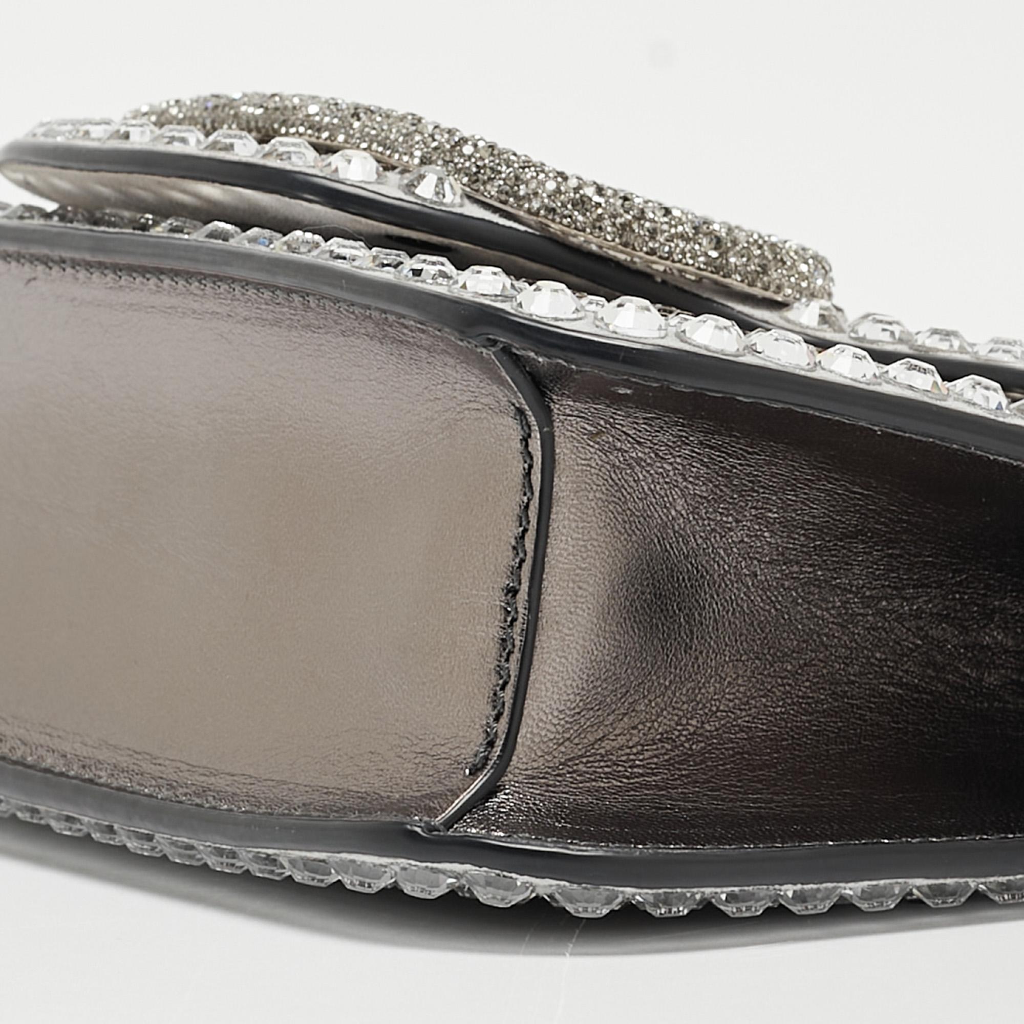 Valentino Grey/Metallic Suede and Leather Crystals VLogo Loco Baguette Bag 8