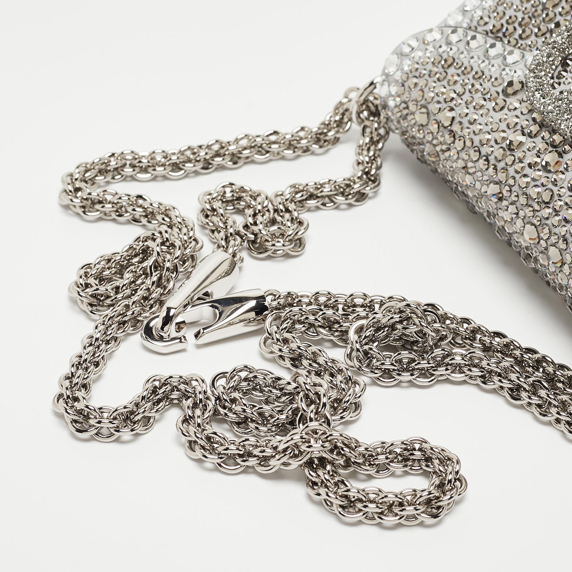 Valentino Grey/Metallic Suede and Leather Crystals VLogo Loco Baguette Bag 2