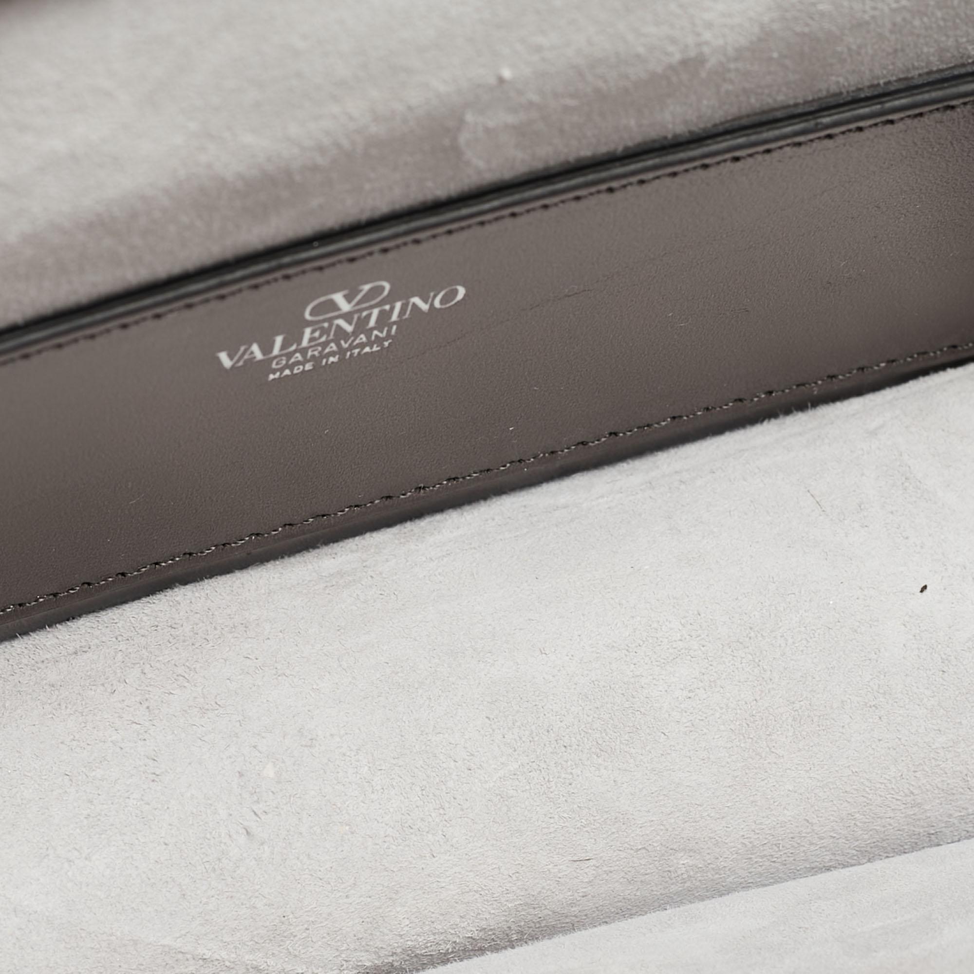 Valentino Grey/Metallic Suede and Leather Crystals VLogo Loco Baguette Bag 5