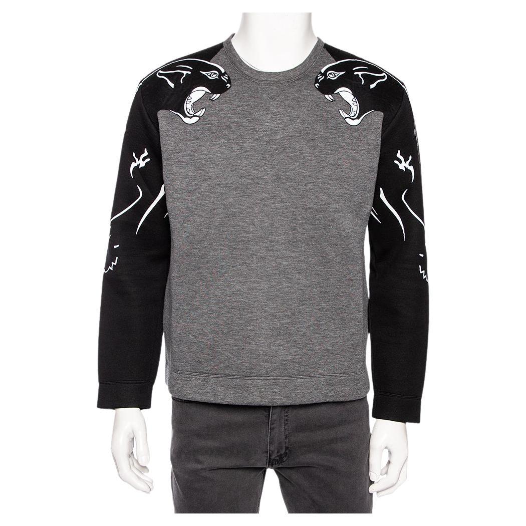 Valentino Grey Neoprene Black Panther Detail Sweatshirt M