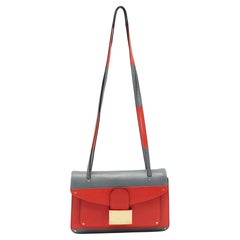 Valentino Grey/Orange Leather Rivet Colorblock Shoulder Bag