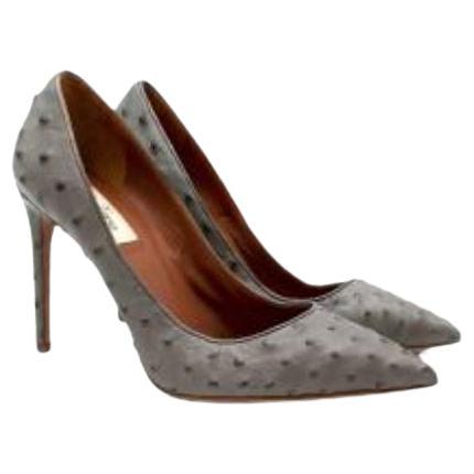 Valentino Grey Ostrich Leather Pointed Toe Heeled Pumps