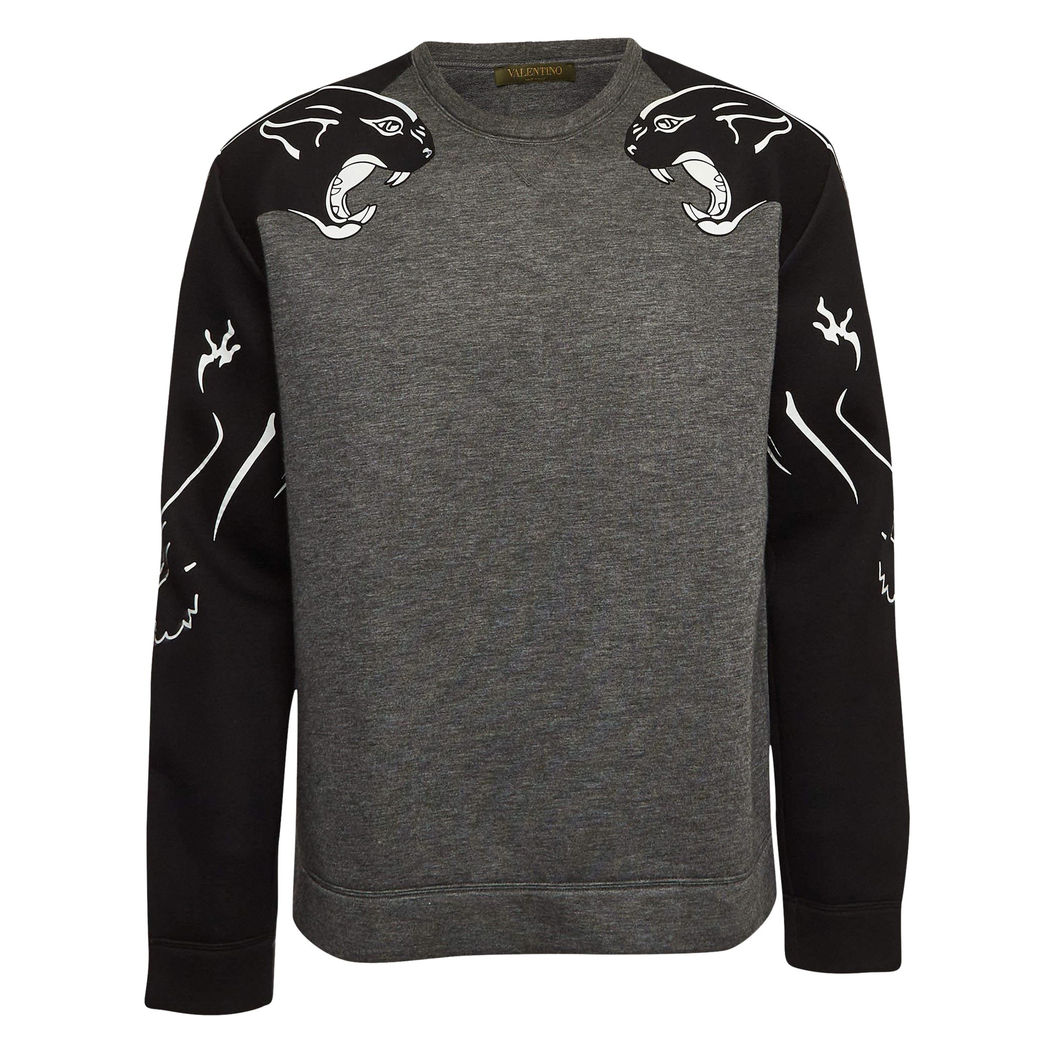 Valentino Grey Panther Print Neoprene Sweatshirt M