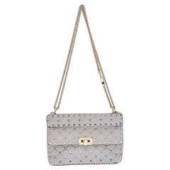 Valentino Grey Quilted Leather Medium Rockstud Spike Chain Bag