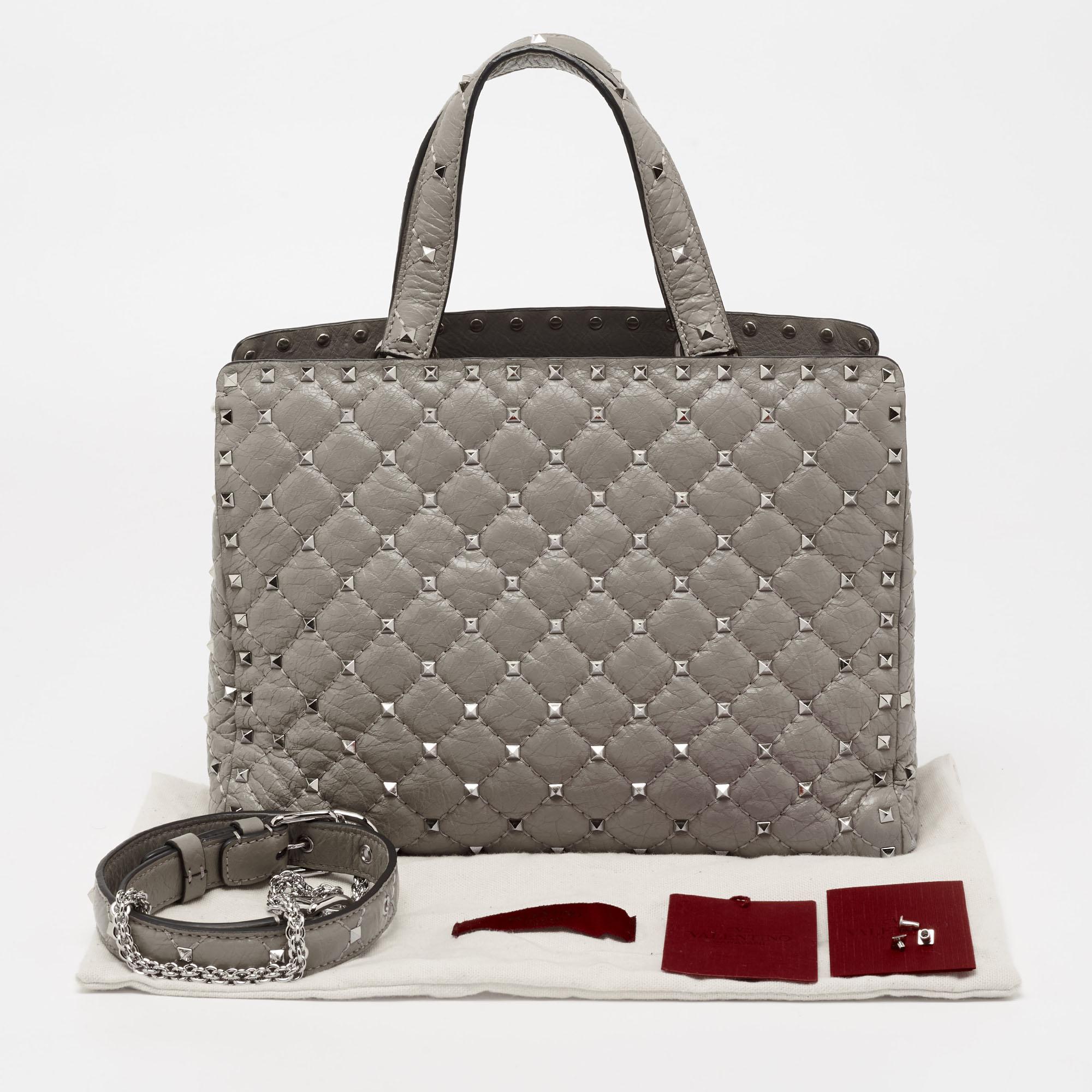 Valentino Grey Quilted Leather Rockstud Tote 5
