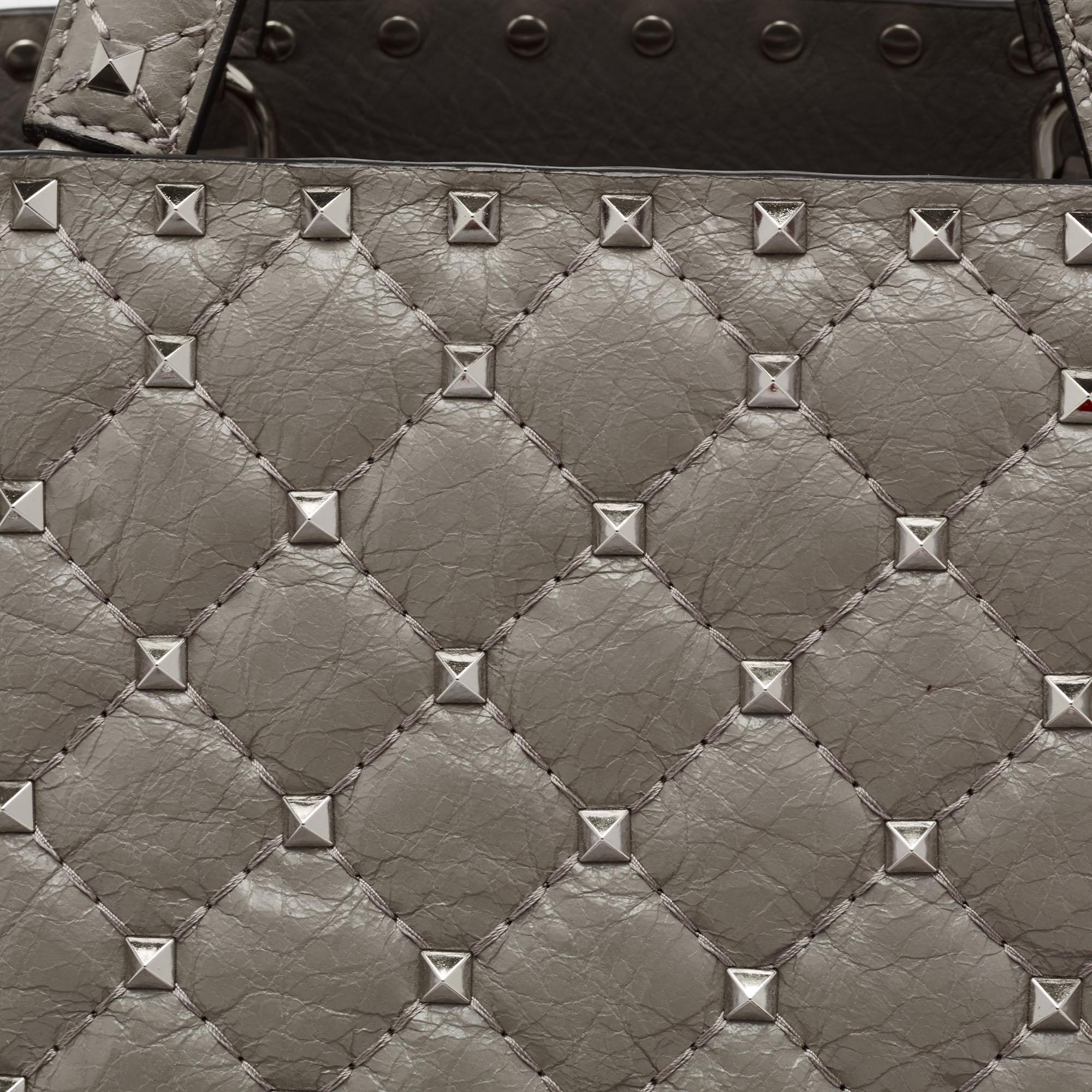 Valentino Grey Quilted Leather Rockstud Tote 6