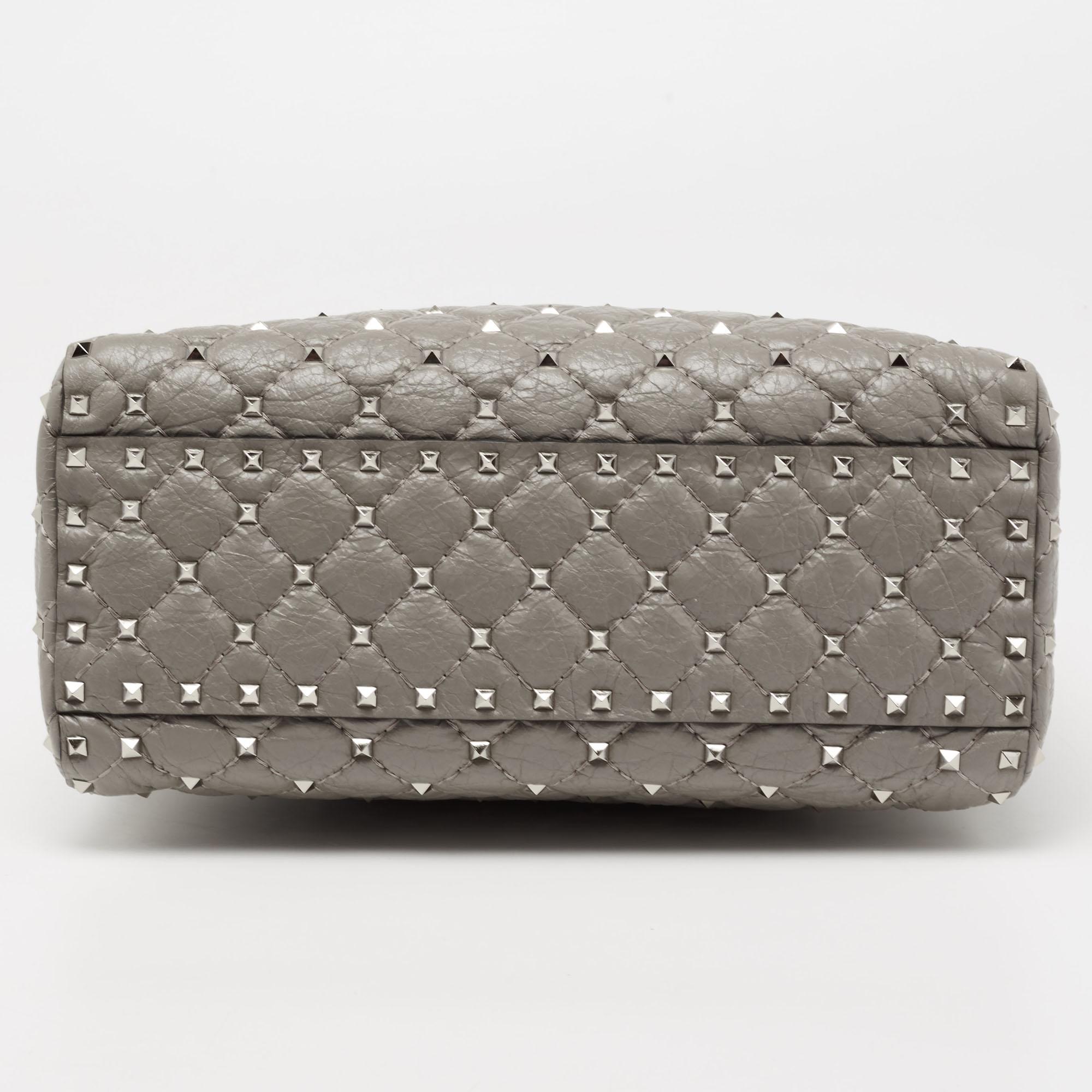 Women's Valentino Grey Quilted Leather Rockstud Tote
