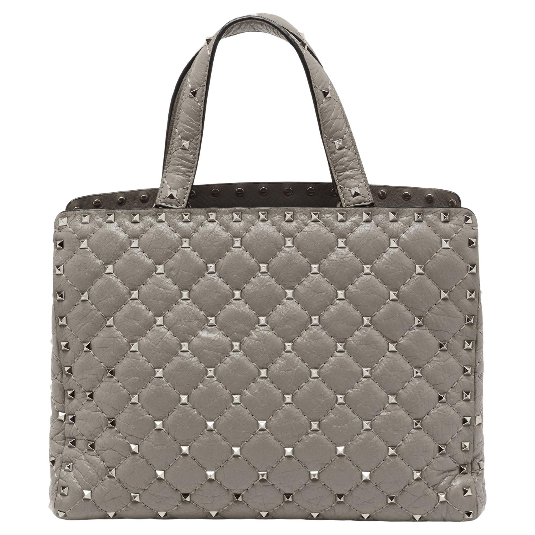 Valentino Grey Quilted Leather Rockstud Tote