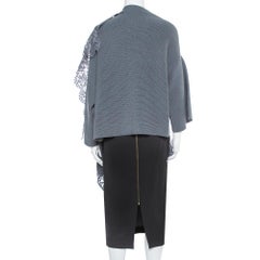 Valentino Grey Rib Knit & Lace Trim Wrap Cardigan XL