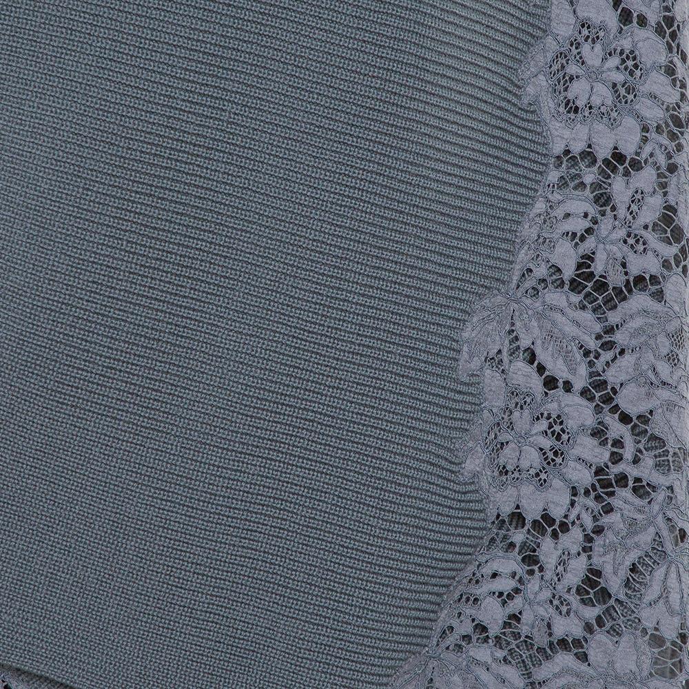 Gray Valentino Grey Rib Knit & Lace Trim Wrap Cardigan XL