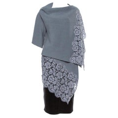 Valentino Grey Rib Knit & Lace Trim Wrap Cardigan XL