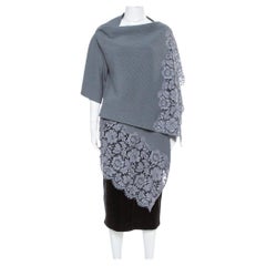 Valentino Grey Rib Knit & Lace Trim Wrap Cardigan XL