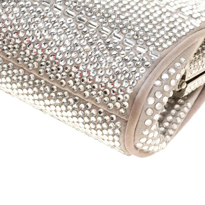 Valentino Grey Satin and Crystal Embellishment Evening Clutch 5