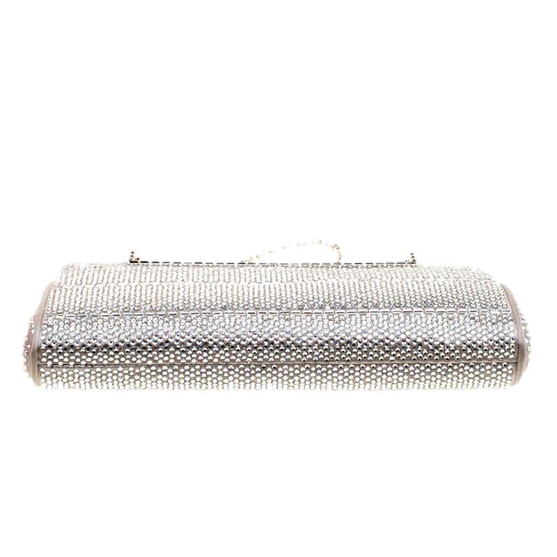 Women's Valentino Grey Satin and Crystal Embellishment Evening Clutch
