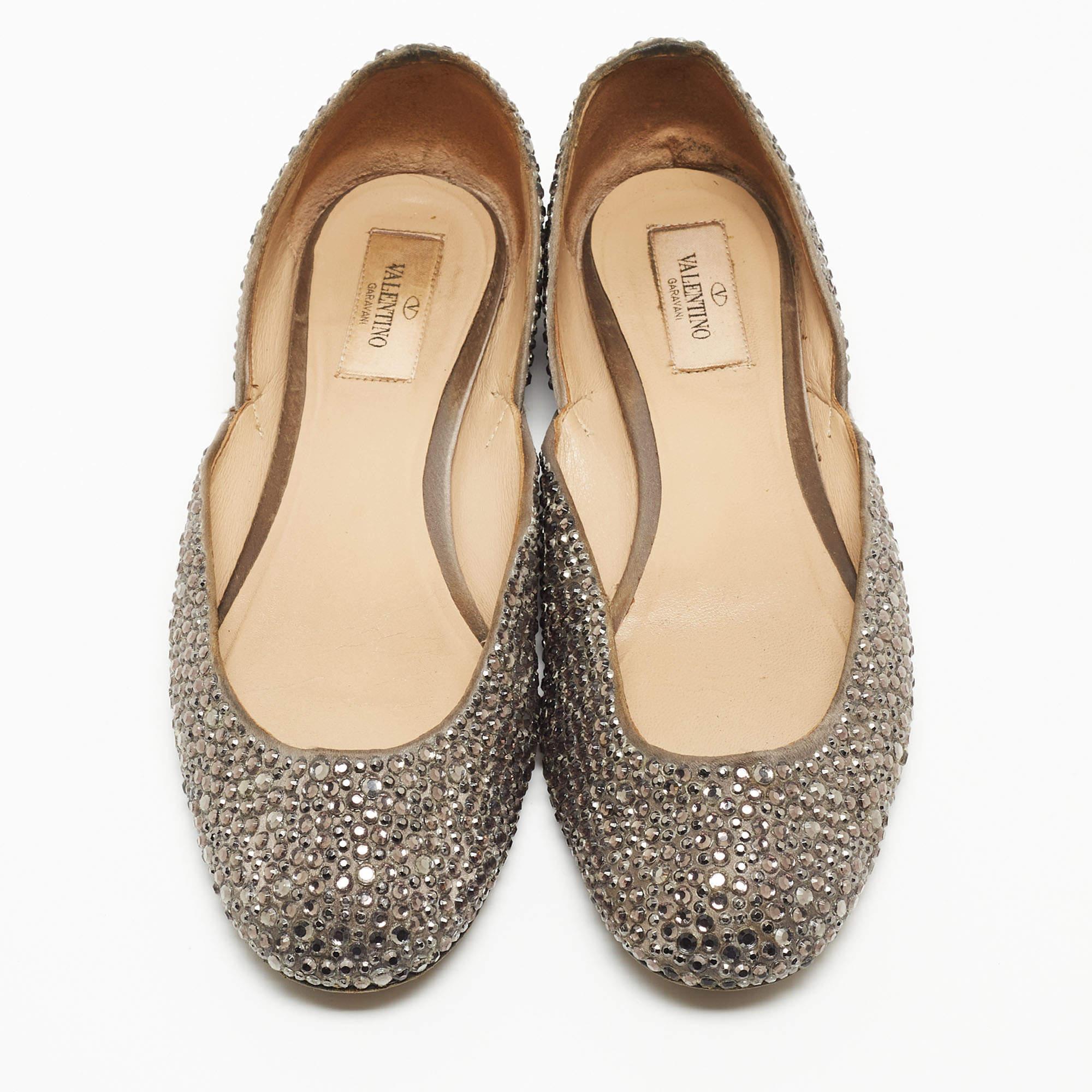 Gris Valentino Ballerines grises ornées de cristaux, taille 37,5