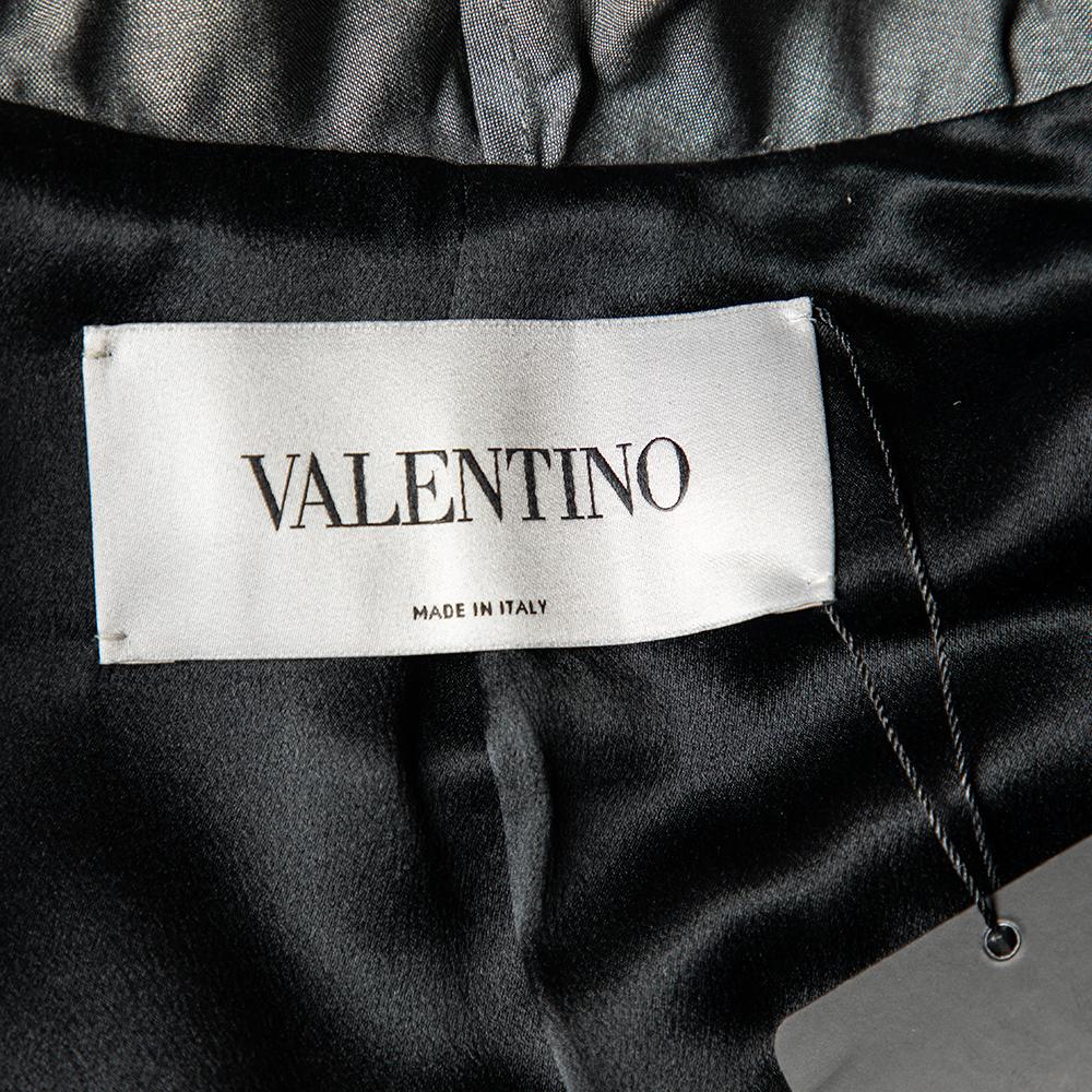 Valentino Grey Silk Ruffled Neck Button Front Blazer L For Sale 1