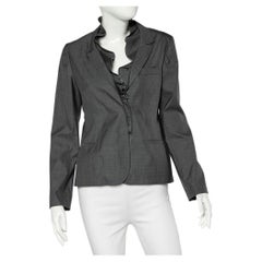 Valentino Grey Silk Ruffled Neck Button Front Blazer L