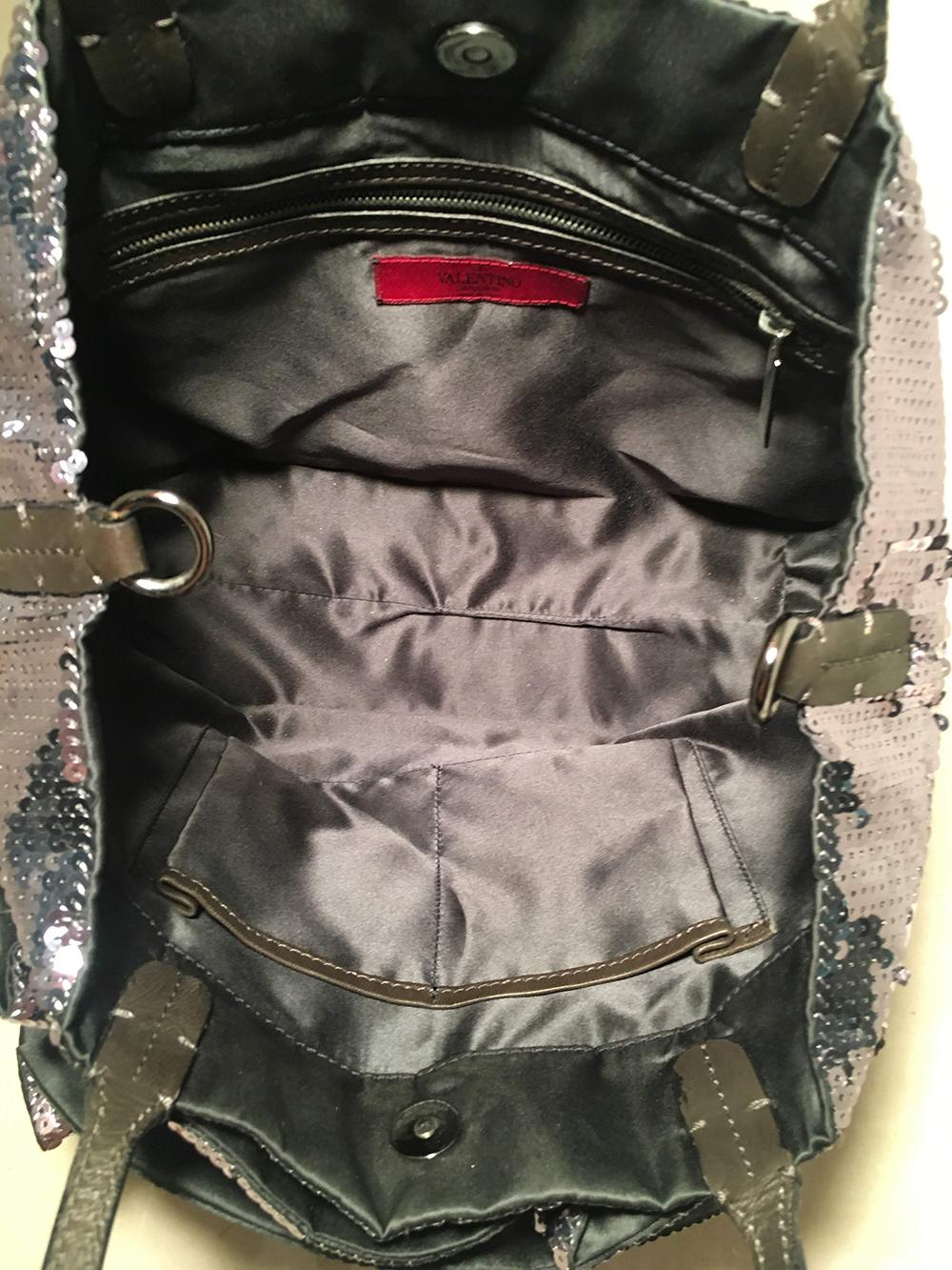 Valentino Silver Sequin Petale Tote Bag In Excellent Condition In Philadelphia, PA