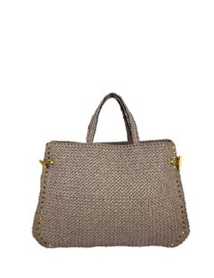 Valentino Grey Straw Gold-Studded Beach Bag