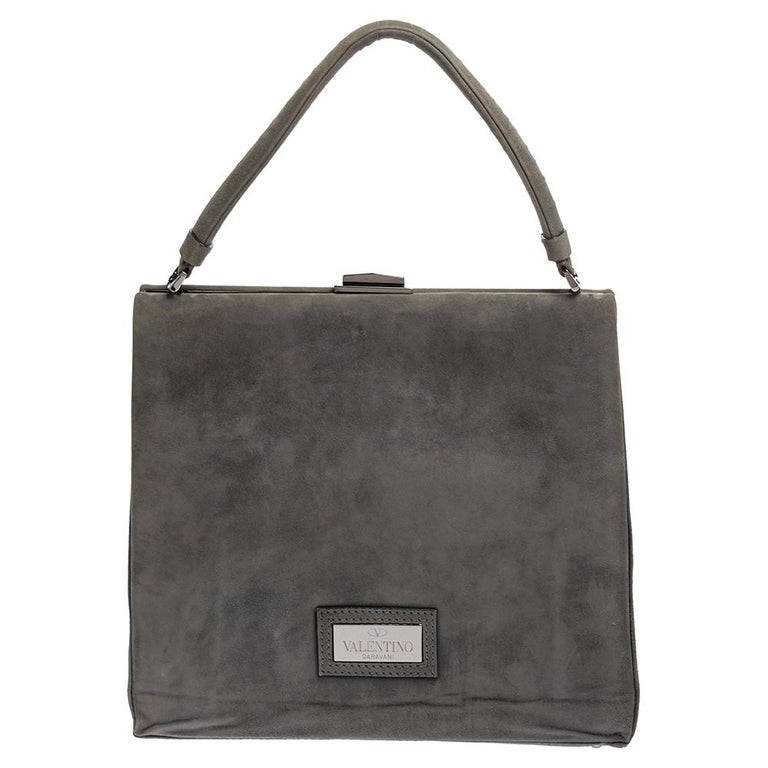 Valentino Grey Suede Crystal Embellished Frame Top Handle Bag at 1stDibs