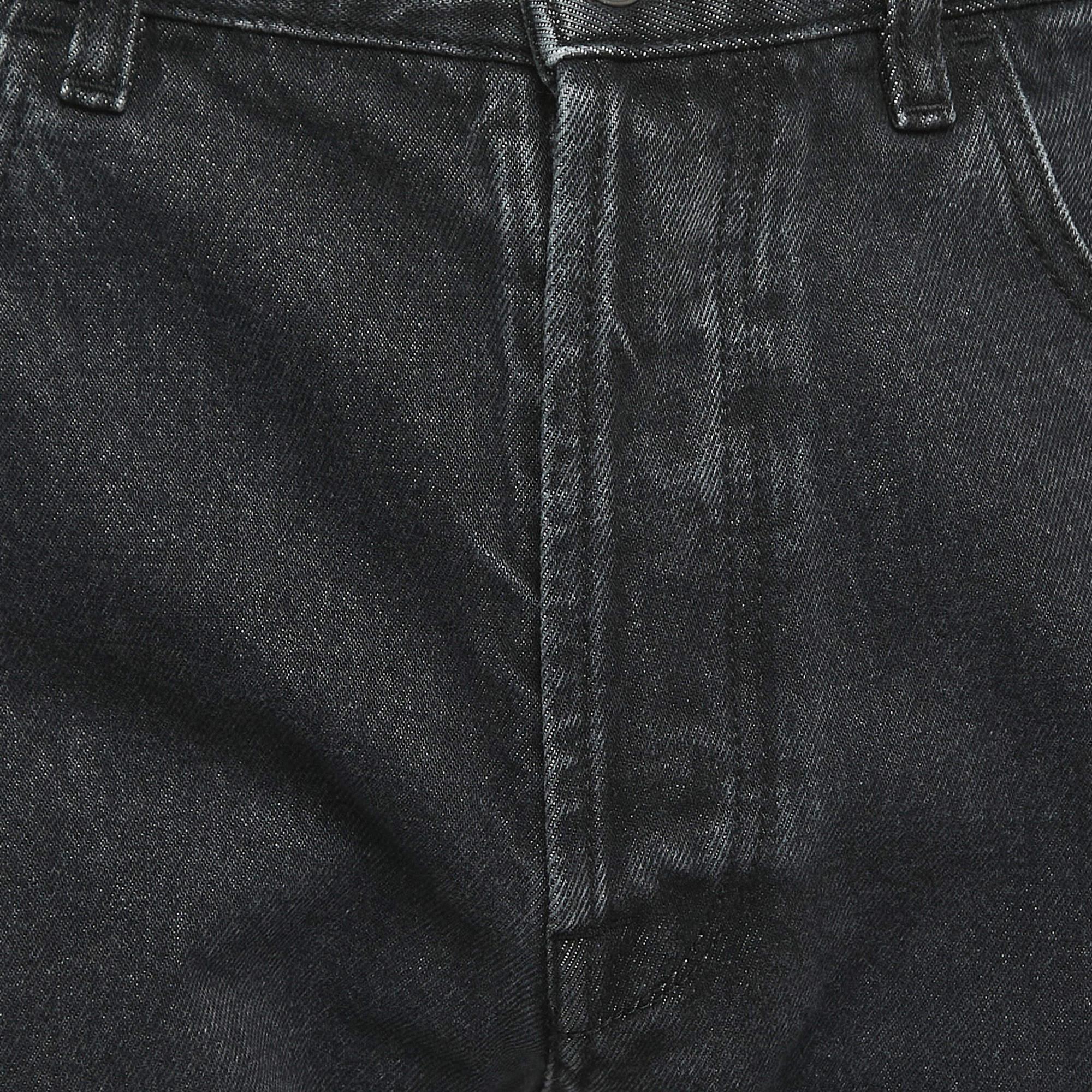 Valentino Grey V Logo Print Washed Denim Straight Fit Jeans L Waist 34