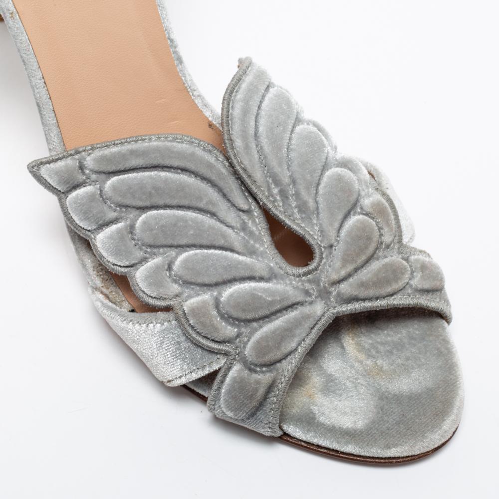 Valentino Grey Velvet Angelicouture Ankle-Strap Sandals Size 39 2