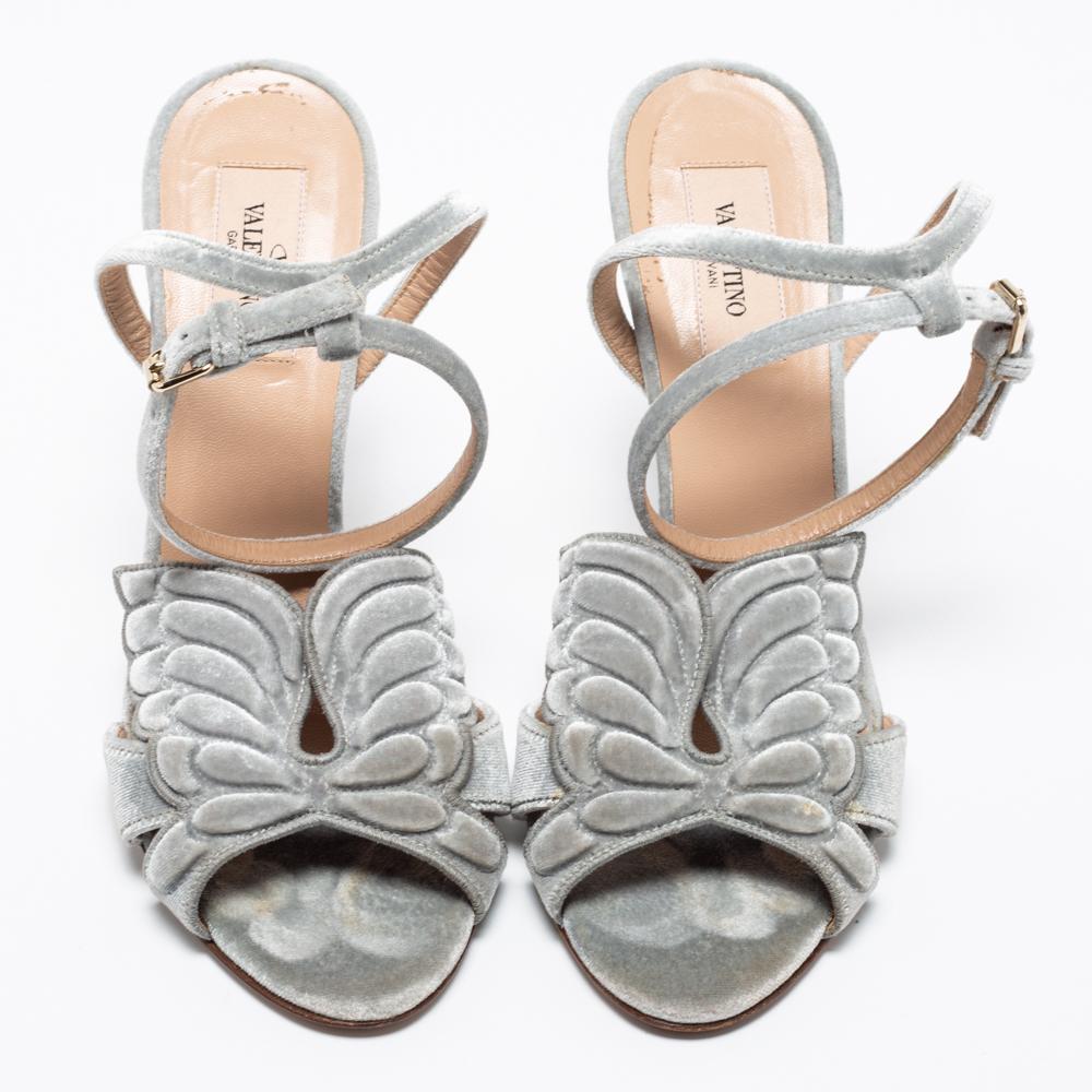 Valentino Grey Velvet Angelicouture Ankle-Strap Sandals Size 39 4